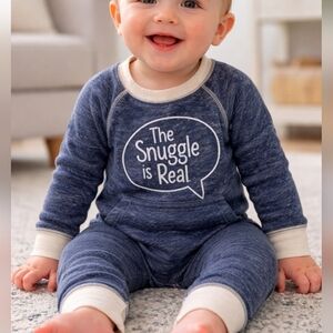 Navy Heather Baby "The Snuggle Is Real" One Piece Footless Romper 6–9 Months Sna